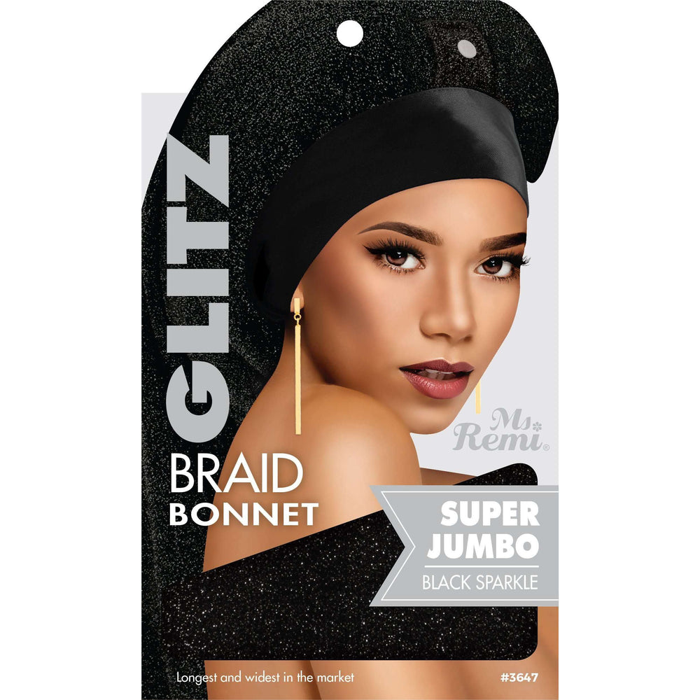 Ms. Remi Glitz Braid Bonnet Jumbo - XL Assorted Colors Hair Care Wraps Ms. Remi Black  