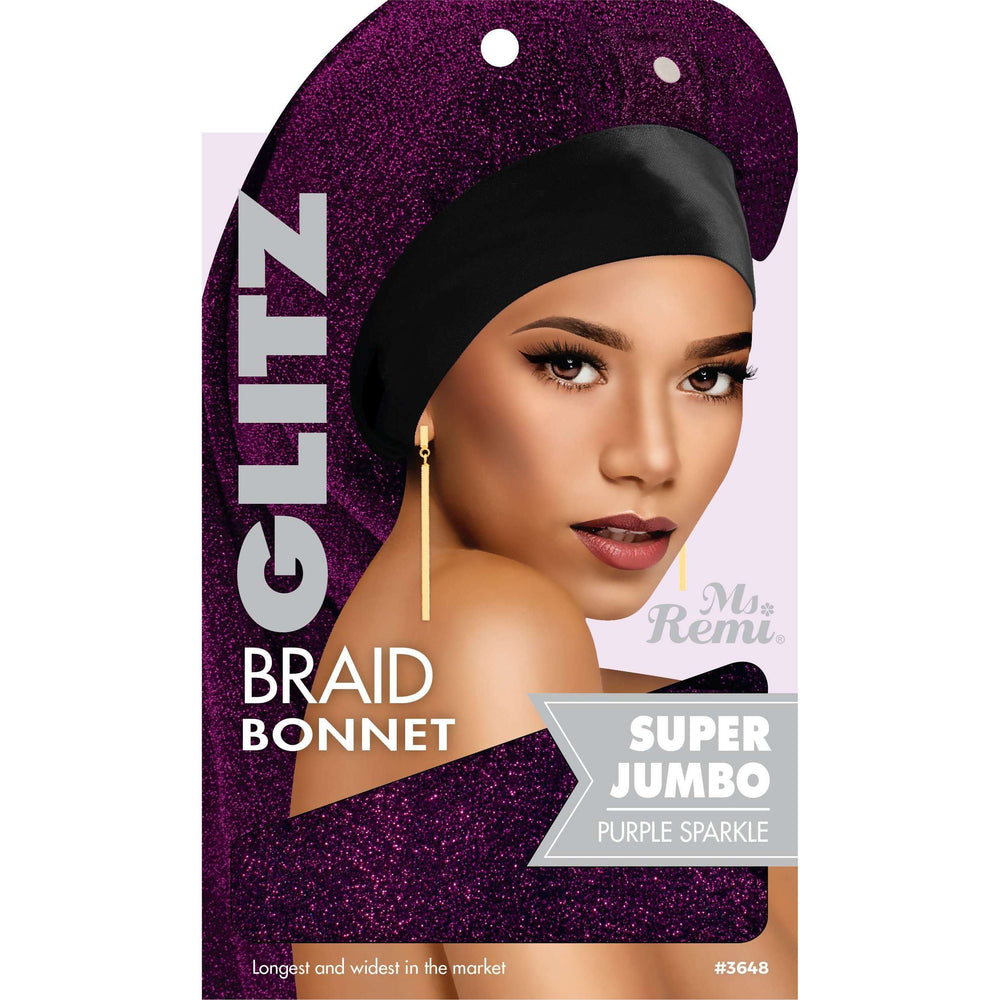 
                  
                    Load image into Gallery viewer, Ms. Remi Glitz Braid Bonnet Jumbo - XL Assorted Colors Hair Care Wraps Ms. Remi Purple Sparkle  
                  
                