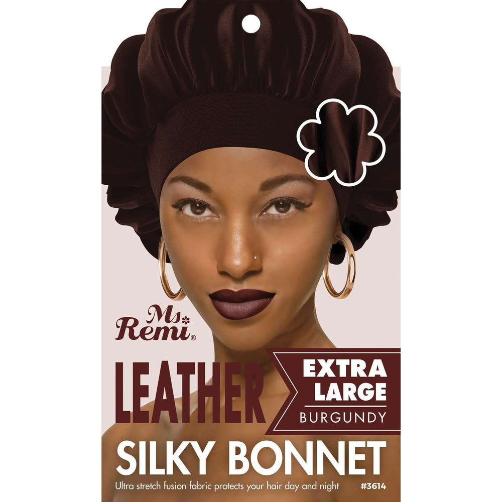 Ms. Remi Leather Silky Bonnet XL Asst Color Hair Care Wraps Ms. Remi Burgundy  