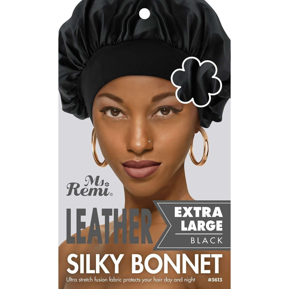 Ms. Remi Leather Silky Bonnet XL Black Hair Care Wraps Ms. Remi   