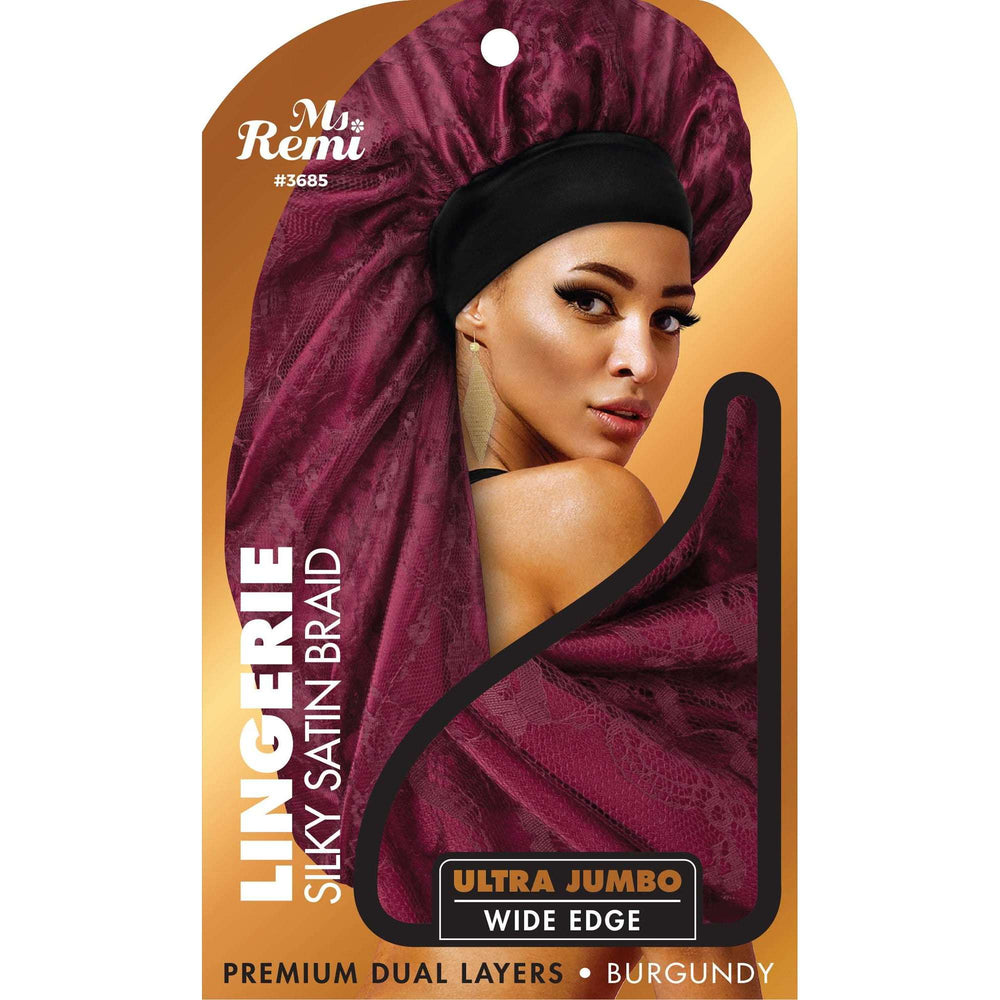 
                  
                    Load image into Gallery viewer, Ms. Remi Lingerie Wide Edge Silky Braid Bonnet Ultra Jumbo Asst Color Bonnets Ms. Remi Burgundy  
                  
                