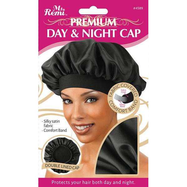 Ms. Remi Premium Deluxe Day And Night Cap withDouble Lined Comfortable Band Black Bonnets Ms. Remi   