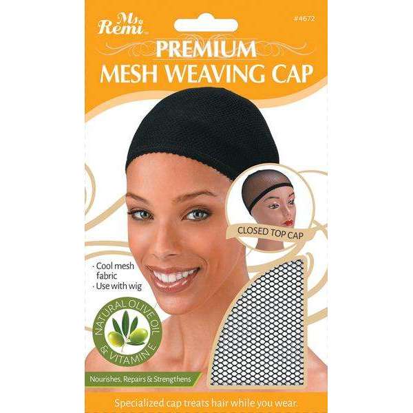 Ms. Remi Premium Mesh Weaving Cap with Olive Oil & Vitamin E Black Closed Top