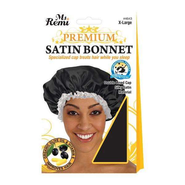 Ms. Remi Premium Satin Bonnet Double Lined Xl Black Bonnets Ms. Remi   