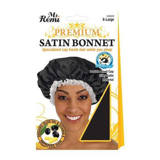 Ms. Remi Premium Satin Bonnet Double Lined Xl Black