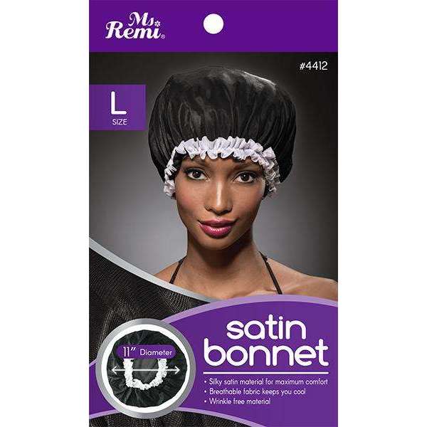 Ms. Remi Satin Bonnet L Black Bonnets Ms. Remi   