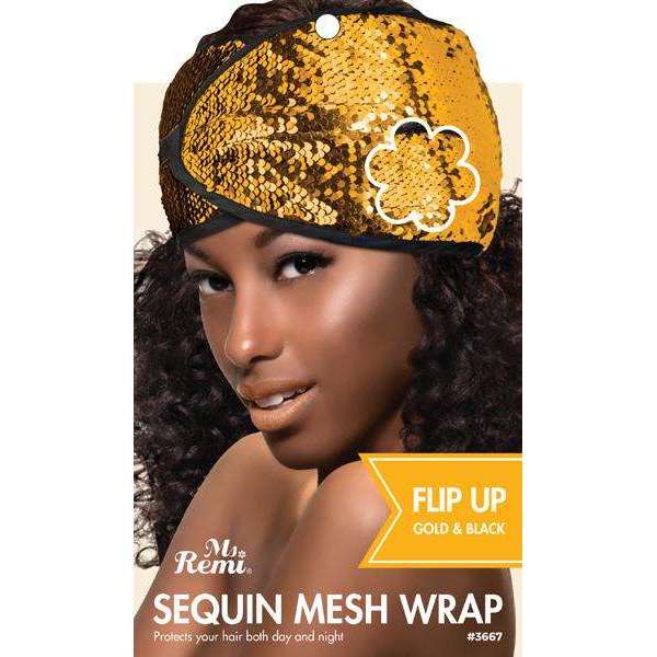 Ms. Remi Sequin Mesh Wrap, Gold & Black Hair Care Wraps Ms. Remi   