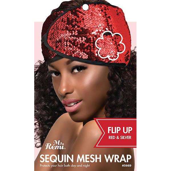 Ms. Remi Sequin Mesh Wrap, Red & Silver Hair Care Wraps Ms. Remi   