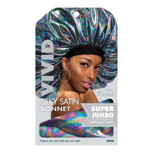 Ms. Remi Silky Satin Vivid Bonnet X-Jumbo Platinum Leopard Bonnets Ms. Remi   