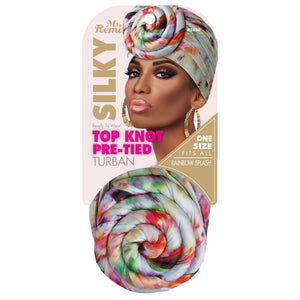 Ms. Remi Silky Top Knot Pre-Tied Turban Assorted Colors Turbans Ms. Remi Rainbow Splash  