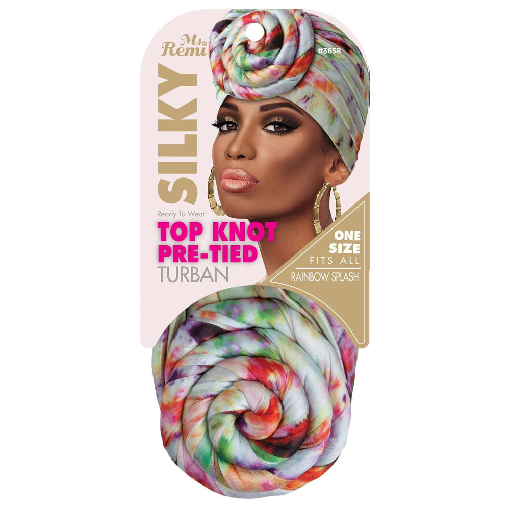 
                  
                    Load image into Gallery viewer, Ms. Remi Silky Top Knot Pre-Tied Turban Assorted Colors Turbans Ms. Remi Rainbow Splash  
                  
                