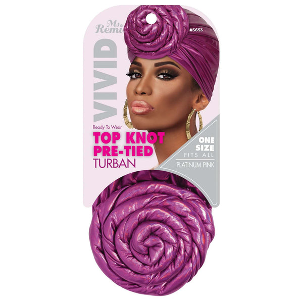 Ms. Remi Vivid Top Knot Pre-Tied Turban Turban Ms. Remi Platinum Pink  