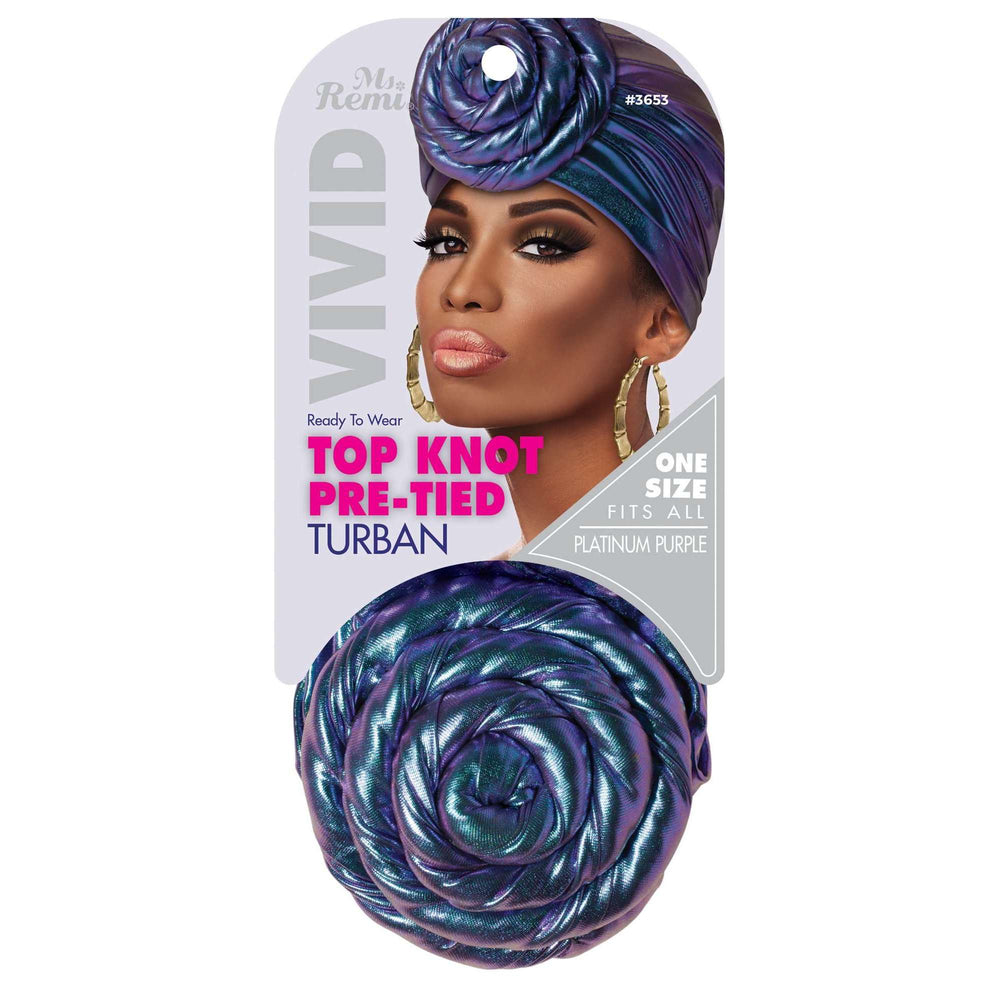 
                  
                    Load image into Gallery viewer, Ms. Remi Vivid Top Knot Pre-Tied Turban Turban Ms. Remi Purple  
                  
                